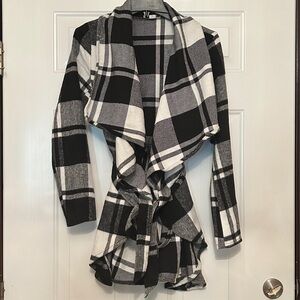 FAVLUX Buffalo Plaid Belted Cardigan LG Black/White